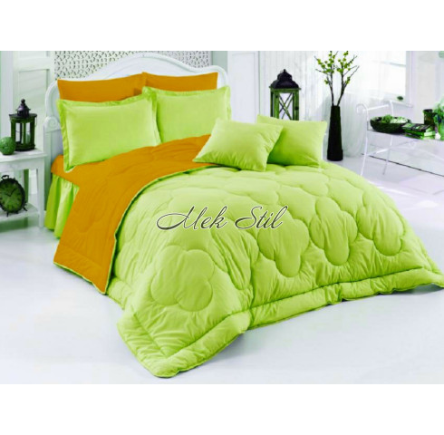 Двулицево спално бельо Ранфорс- зелено/оранжево 